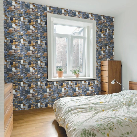 Pegatina de Pared 3D Patrón de Piedra Ladrillo Papel Tapiz Autoadhesivo de PVC para Sala Dormitorio Cocina Decoración Hogar