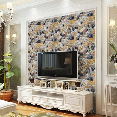 3D Stone Texture Self-Adhesive Wall Sticker Waterproof PVC Wallpaper For Furniture Refurbishment TV Background Home Decor