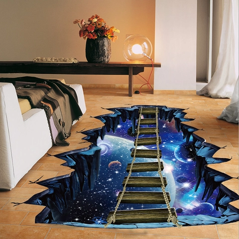Creativo 3D Spazio Aperto Universo Ponte Sospeso Adesivo Pavimento Impermeabile Rimovibile PVC Adesivo Parete Decorazione Casa FX9611