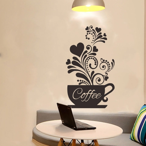 Pegatinas de Pared Creativas de Taza de Café PVC Autoadhesivas para Cocina Cafetería Sala de Estar Decoración Moderna
