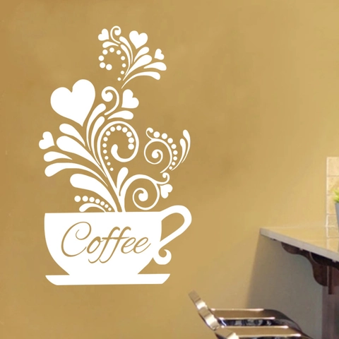 Pegatinas de Pared Creativas de Taza de Café PVC Autoadhesivas para Cocina Cafetería Sala de Estar Decoración Moderna