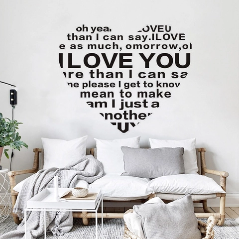 Romantisches Herzform Englisch Buchstaben Zitate Wandtattoo Abnehmbare PVC I Love You Aufkleber Für Schlafzimmer Wohnzimmer Valentinstag Geschenk