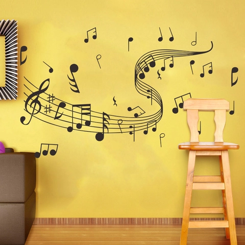 Pegatina de Pared Notas Musicales Pentagramma DIY Removible Negro PVC Decoración Mural para Sala de Estar Dormitorio Aula de Música