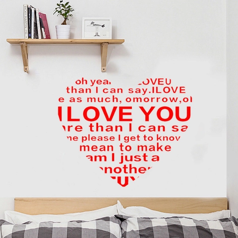 Romantisches Herzform Englisch Buchstaben Zitate Wandtattoo Abnehmbare PVC I Love You Aufkleber Für Schlafzimmer Wohnzimmer Valentinstag Geschenk