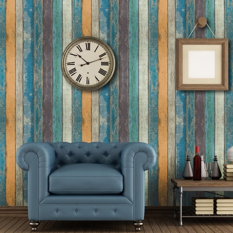 Adesivo Murale in PVC a Venature del Legno Vintage Autoadesivo Carta da Parati a Strisce Verticali per Cucina Camera da Letto
