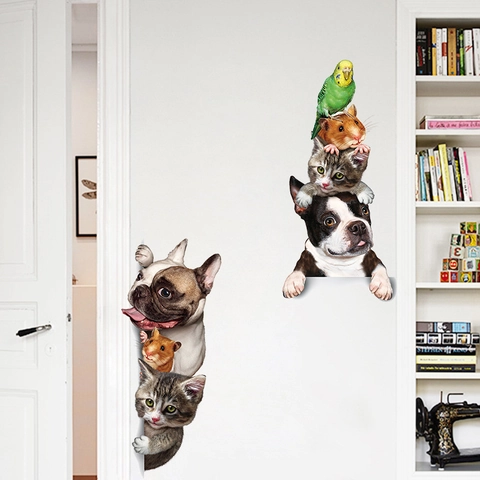 3D Realistische Dieren Muurstickers Creatieve Hond Kat Papegaai Patroon Verwijderbare PVC Stickers Voor Kinderkamer Home Decor