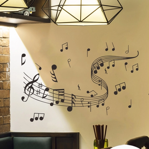 Pegatina de Pared Notas Musicales Pentagramma DIY Removible Negro PVC Decoración Mural para Sala de Estar Dormitorio Aula de Música