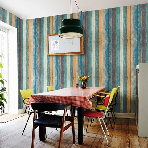 Adesivo Murale in PVC a Venature del Legno Vintage Autoadesivo Carta da Parati a Strisce Verticali per Cucina Camera da Letto