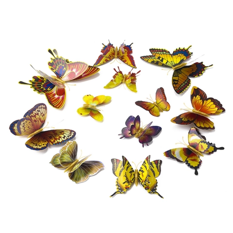 3D Doppelschichtige Schmetterling Wandaufkleber Gold Simulation Stereoskopisch Schmetterling DIY Home Decor Wohnzimmer Schlafzimmer Aufkleber