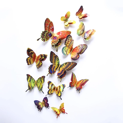 3D Doppelschichtige Schmetterling Wandaufkleber Gold Simulation Stereoskopisch Schmetterling DIY Home Decor Wohnzimmer Schlafzimmer Aufkleber