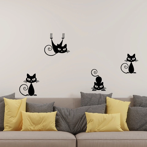 Simpatici Adesivi da Parete in Cartone Animato Gatto Nero Decalcomanie in Vinile PVC Rimovibili per Soggiorno Camera da Letto Casa