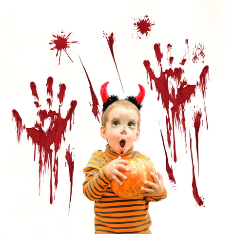 Halloween Blutiger Handabdruck Wandaufkleber Rot Blutspritzer PVC Aufkleber Für Bar Party Fenster Tür Haus Hintergrund Dekor