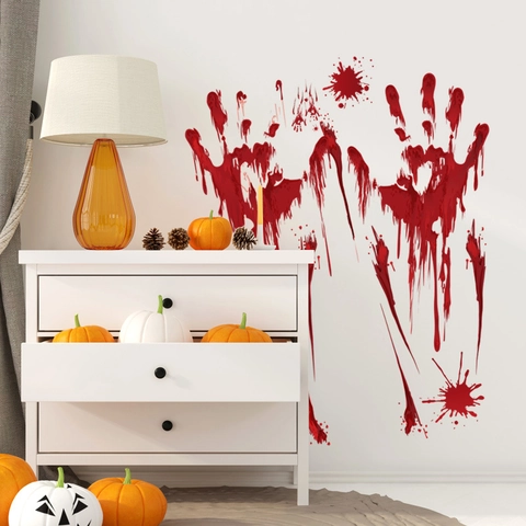 Halloween Blutiger Handabdruck Wandaufkleber Rot Blutspritzer PVC Aufkleber Für Bar Party Fenster Tür Haus Hintergrund Dekor