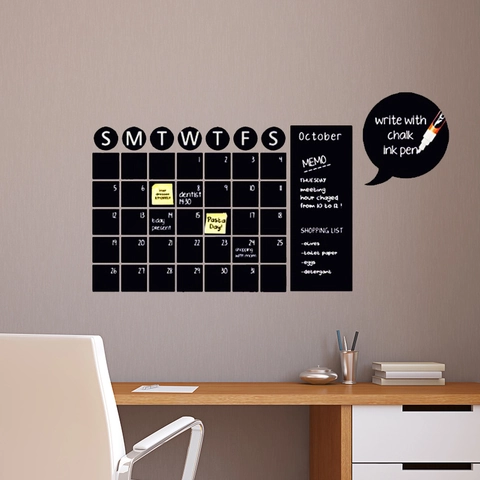 Monthly Calendar Chalkboard Wall Sticker PVC Removable Blackboard Wall Decal For Office Home Decor Wall Planner Organizer