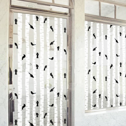 Gematteerde Privacy Vensterfolie Berkenboom Vogel Patroon Zelfklevend Glassticker Statisch Hechtend Ondoorschijnend Huis Kantoor Decor