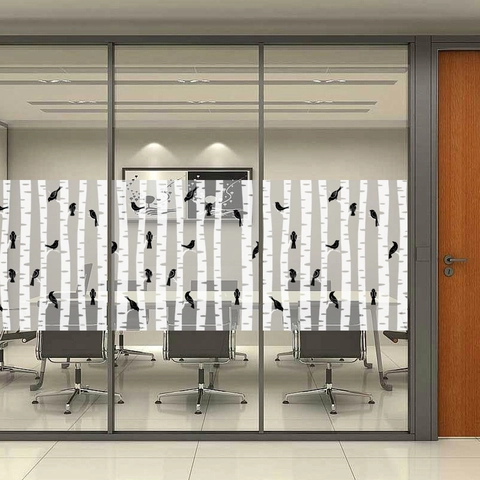 Gematteerde Privacy Vensterfolie Berkenboom Vogel Patroon Zelfklevend Glassticker Statisch Hechtend Ondoorschijnend Huis Kantoor Decor