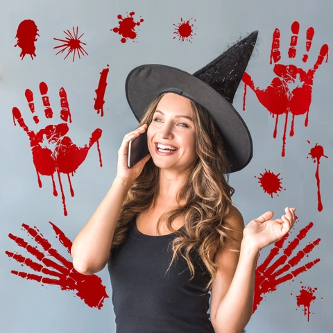 Adesivo Murale Scheletro Impronta di Mano di Sangue di Halloween Decalcomanie per Finestre Horror in PVC per Feste Soggiorno Bar Decorazione