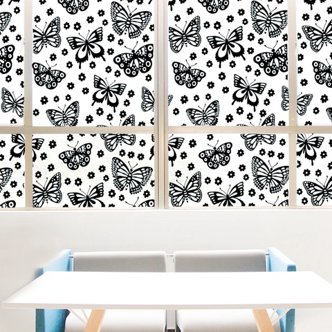 Pellicola Privacy per Finestre Smerigliata con Farfalle e Fiori Autoadesiva Traslucida in PVC Adesivo Decorativo Opaco per Vetri Casa Ufficio