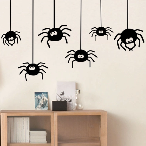 Adesivi Murali in Vinile con Ragni Divertenti di Halloween Decalcomanie in PVC Rimovibili per Vetrine Casa DIY Festa Decorazione