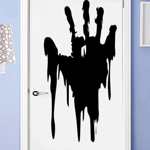 Pegatina de Pared con Huella de Mano Negra de Terror de Halloween Calcomanía de Palma Sangrienta de PVC para Ventana Puerta Fiesta Casa