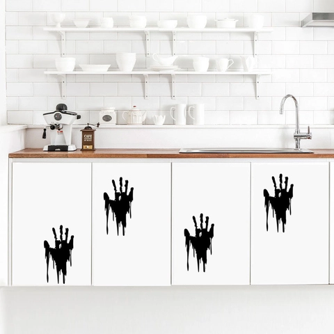 Pegatina de Pared con Huella de Mano Negra de Terror de Halloween Calcomanía de Palma Sangrienta de PVC para Ventana Puerta Fiesta Casa