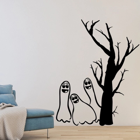 Halloween Geest Dode Boom Muursticker Zwart Verwijderbaar PVC Sticker Griezelig Cartoon Silhouet Voor Huis Feest Decoratie