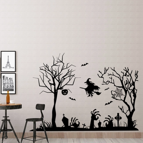 Adesivi Murali Halloween Inquietanti Mano di Fantasma Albero Morto Strega Silhouette PVC Decalcomanie Per Vetrine Casa Festa Decorazione