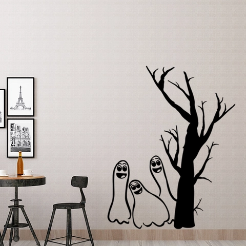 Halloween Geest Dode Boom Muursticker Zwart Verwijderbaar PVC Sticker Griezelig Cartoon Silhouet Voor Huis Feest Decoratie
