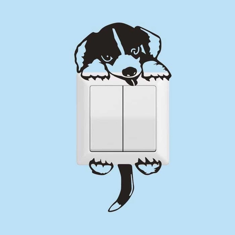 Creatieve Puppy Hond Lichtschakelaar Sticker Verwijderbare PVC Zelfklevende Muursticker Voor Woonkamer Slaapkamer Decoratie