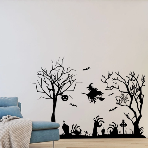 Adesivi Murali Halloween Inquietanti Mano di Fantasma Albero Morto Strega Silhouette PVC Decalcomanie Per Vetrine Casa Festa Decorazione