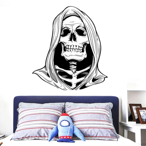 Halloween Skull Grim Reaper Wall Sticker Gothic PVC Black Line Art Decal For Home Living Room Bedroom Shop Window Decoration