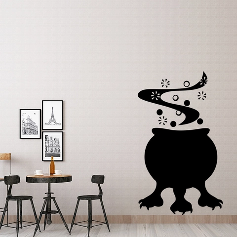 Halloween Heksenketel Muursticker Magische Rook Sterren Afneembare PVC Decor Voor Woonkamer Huis Feest Zwart Muurschildering
