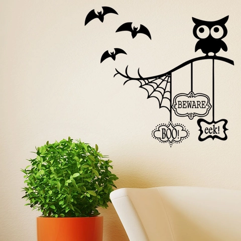 Halloween Owl Bat Spider Web Wall Sticker PVC Removable Decal For Shop Window Home Party Holiday Decoration