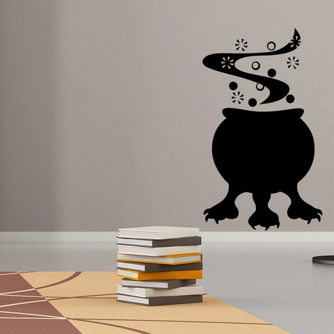Halloween Heksenketel Muursticker Magische Rook Sterren Afneembare PVC Decor Voor Woonkamer Huis Feest Zwart Muurschildering
