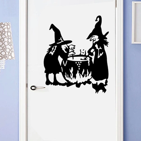 Halloween Hexe Hexenkessel Schwarz Silhouette Wandaufkleber Abnehmbare PVC Vinyl Wandtattoo Für Wohnzimmer Schlafzimmer Party Dekor