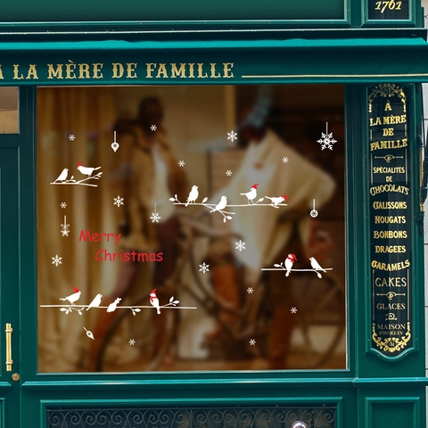 Vrolijk Kerstfeest Vensterstickers Witte Vogels Sneeuwvlokken Takken PVC Statisch Hechtend Voor Winkel Huis Glas Feestelijke Muursticker