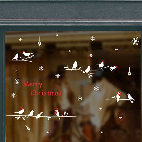 Vrolijk Kerstfeest Vensterstickers Witte Vogels Sneeuwvlokken Takken PVC Statisch Hechtend Voor Winkel Huis Glas Feestelijke Muursticker