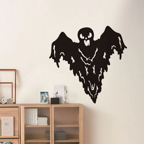 Halloween Geest Gezicht Vleermuis Muursticker Verwijderbaar PVC Horror Silhouette Sticker Voor Raam Deur Huis Feest Decor Zwart