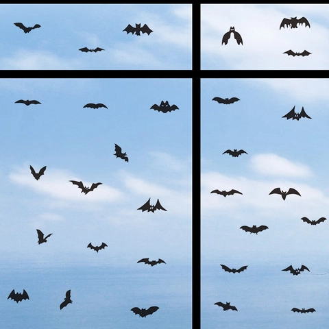 Halloween 3D Black Bat Wall Stickers Removable PVC Bat Silhouette Decals For Party Home Decor DIY Window Stickers