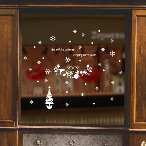 Weiße Weihnachten Schneeflocken Fensteraufkleber PVC Statisch Rentier Schneemann Wandtattoo Für Glas Feiertag Home Deko