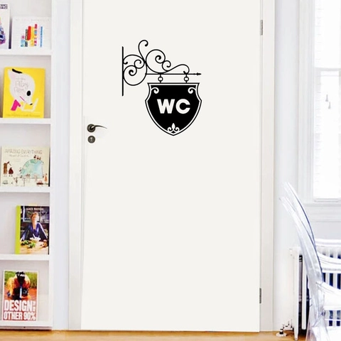 Pegatina de Pared para Inodoro WC Estilo Europeo Retro de PVC Impermeable Calcomanía para Puerta de Baño Diseño de Volutas