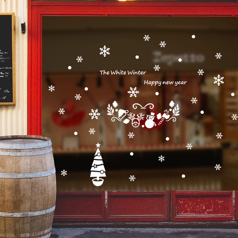 Weiße Weihnachten Schneeflocken Fensteraufkleber PVC Statisch Rentier Schneemann Wandtattoo Für Glas Feiertag Home Deko