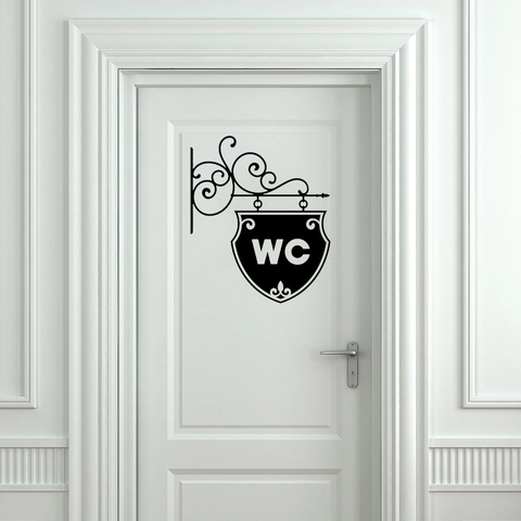 Pegatina de Pared para Inodoro WC Estilo Europeo Retro de PVC Impermeable Calcomanía para Puerta de Baño Diseño de Volutas