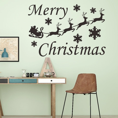 Christmas Santa Reindeer Sleigh Snowflake Wall Sticker Removable PVC Window Glass Decal For Festive Party Home Decor