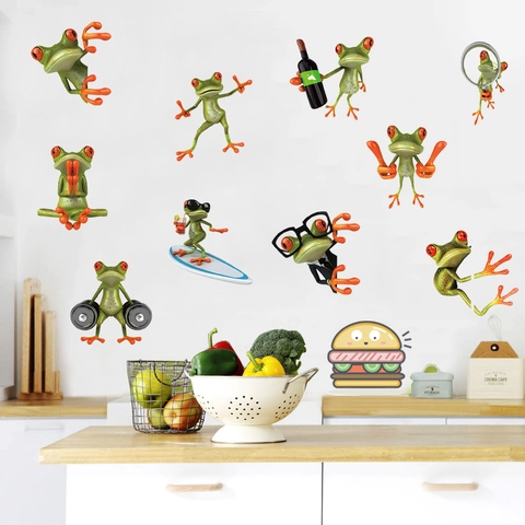 Pegatinas Decorativas De Rana Verde 3D Para Tapa De Inodoro Coche Nevera PVC Impermeable Animal De Dibujos Animados