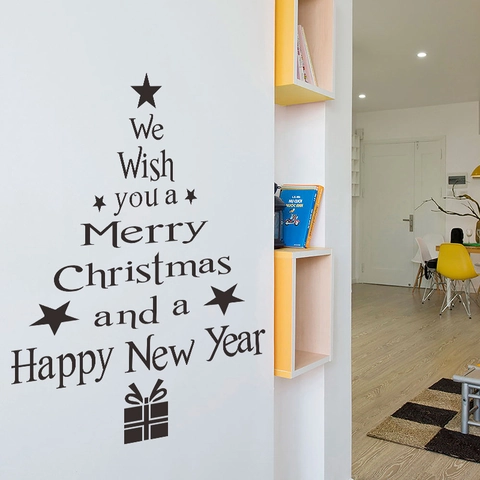 Pegatina de Pared de Árbol de Feliz Navidad PVC Removible Calcomanía Festiva Para Sala de Estar Dormitorio Decoración de Escaparate