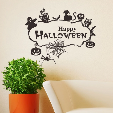 Halloween Wall Stickers Black PVC Bat Ghost Spider Pumpkin Silhouette Decal For Bedroom Living Room Party Home Decor