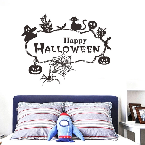 Halloween Wall Stickers Black PVC Bat Ghost Spider Pumpkin Silhouette Decal For Bedroom Living Room Party Home Decor
