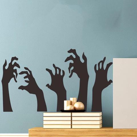 Pegatina de Pared Halloween Silueta de Mano de Zombi Negro PVC Removible Calcomanía Tema Terror Decoración Hogar Sala de Estar Dormitorio