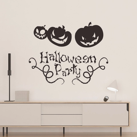 Halloween Pumpkin Wall Stickers Black PVC Decal Halloween Party Funny Face Pumpkin Wall Art For Bedroom Living Room Decor